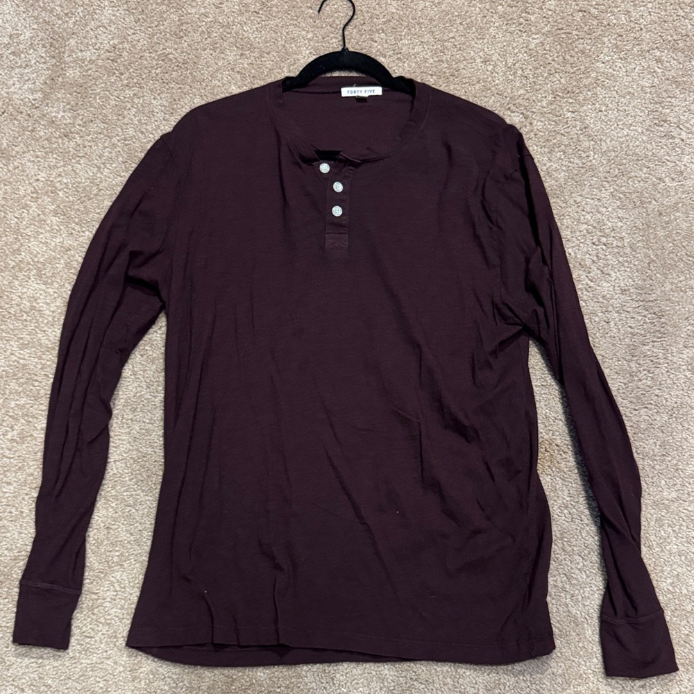 Men's Maroon Long Sleeve Henley Shirt